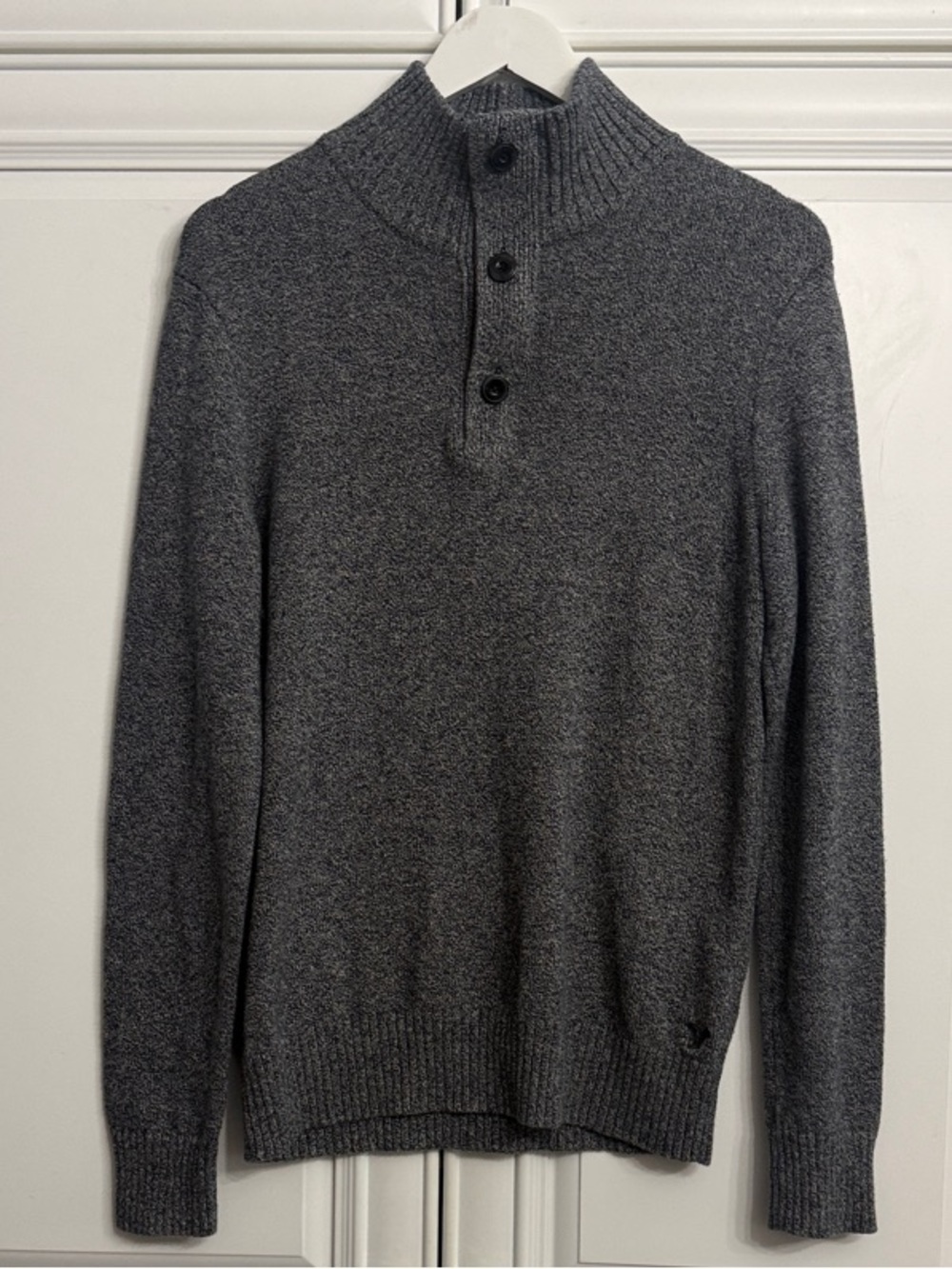 American Eagle Men's Gray Cotton Button-Up & Half Zip Standing Collar Sweater